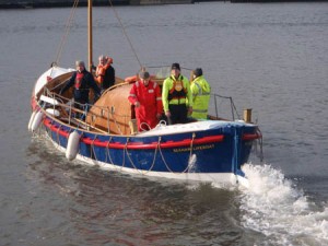 The launching of George Elmy after restoration